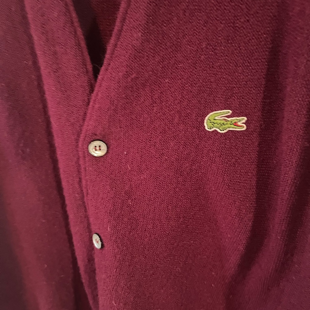 Vtg IZOD Lacoste Men's Burgundy Button Cardigan Sweater - Size L - Picture 3 of 7